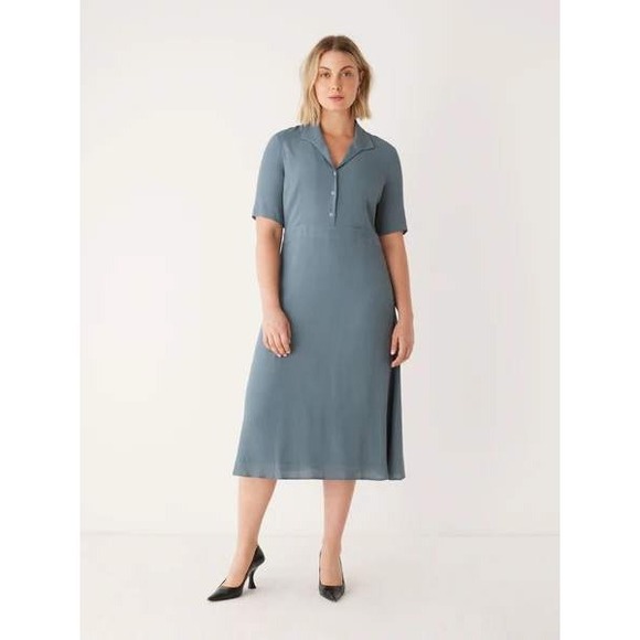 Frank and Oak The Fluid Poet Collar Midi Dress Stormy Blue Career Casual Medium - Picture 1 of 14